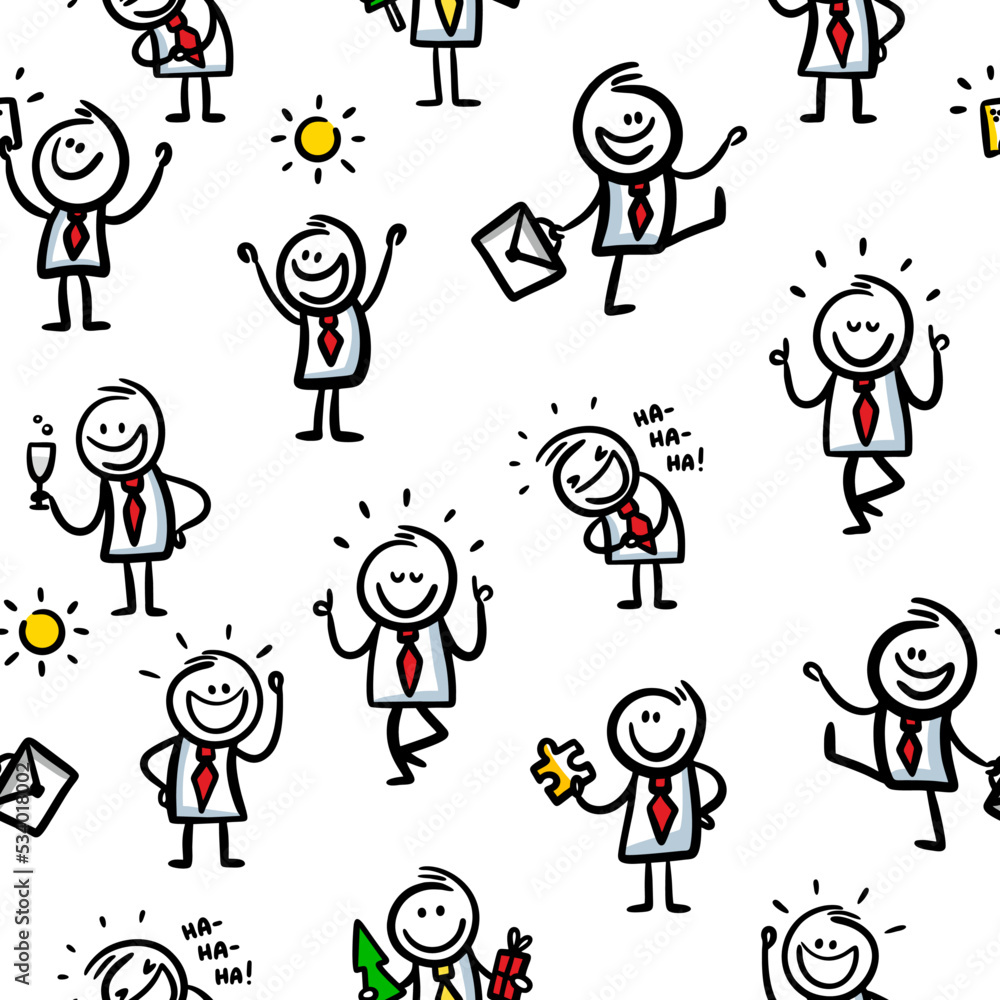 Seamless pattern of cute doodle characters of office life.
