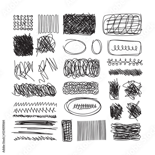 Set of hand drawn ink pen scribbles