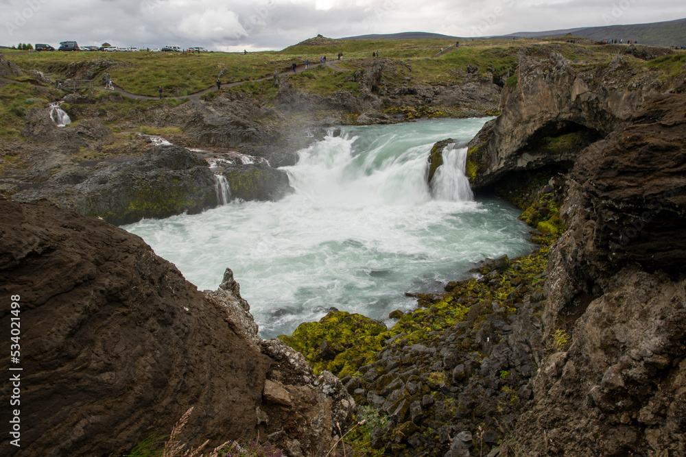 Fototapeta premium Goðafoss is one of the best known and most spectacular waterfalls in Iceland, located in the north of the island, at the beginning of the Sprengisandur road.
