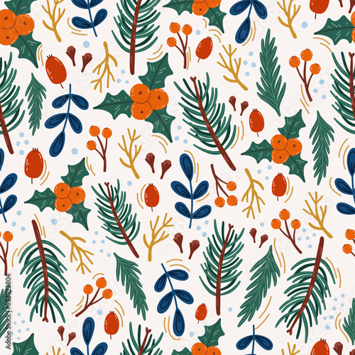 Christmas seamless pattern with Pine tree.Holiday background. 