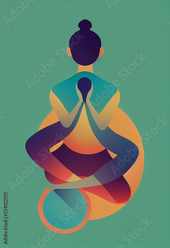 Illustration of a woman doing yoga to relax and inspire. Colorful abstract design,Flat design concept with fine lines. Perfect for web design, banner, mobile app, landing page.