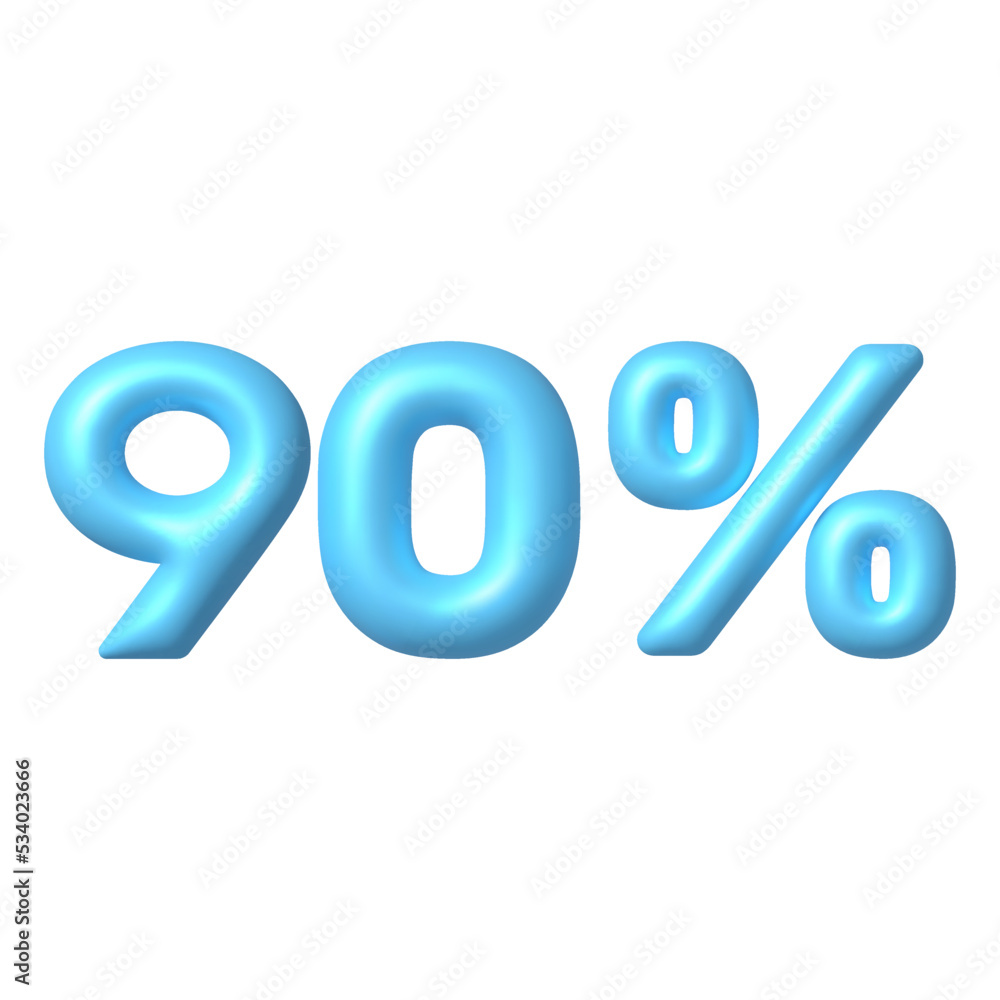 Number 3D icon. Blue glossy 90 percent discount vector sign. 3d vector realistic design element. Number 3D icon. Blue glossy 90 percent discount vector sign. 3d vector realistic design element.