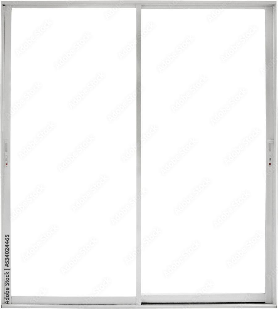 Real modern house door window frame isolated on white background