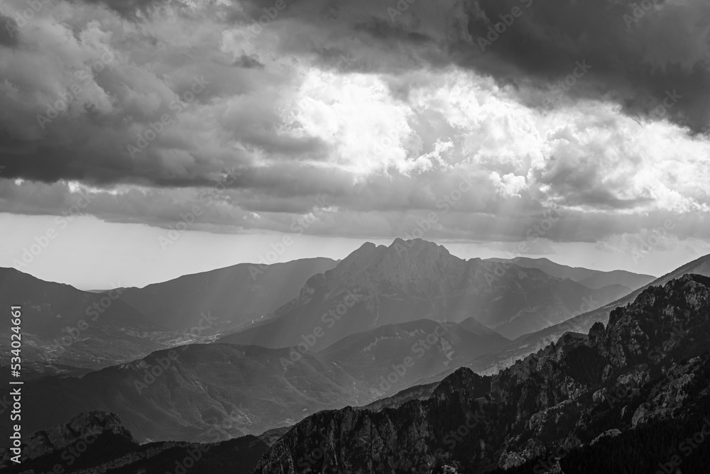 Rays of light on the mountain peak. Rays of light on the mountain peak.