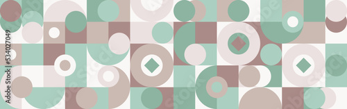 Geometric mosaic in trendy coffee shades, texture of circles and squares for textiles or wallpapers. Green and brown background for cover template.