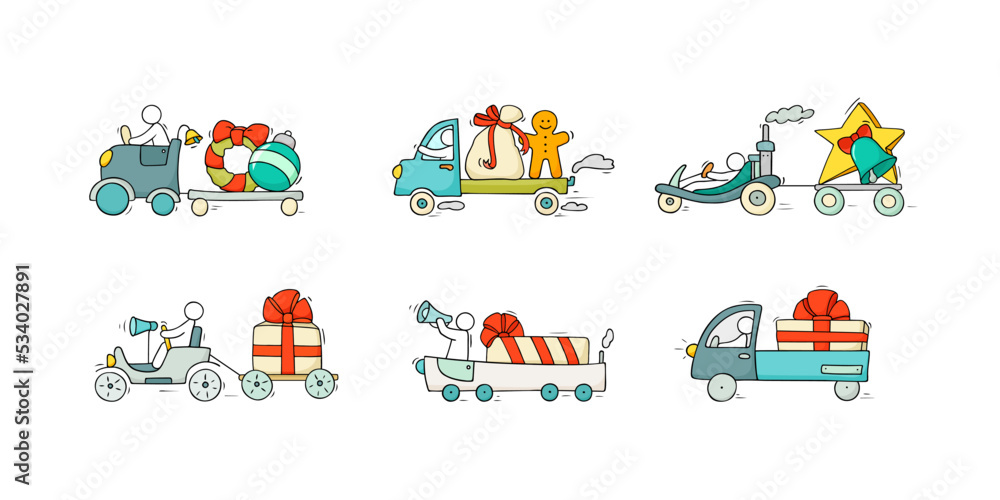 christmas icons set of working little people