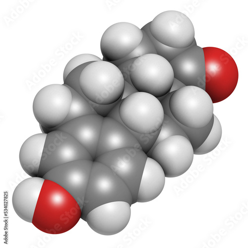 Estrone (oestrone) human estrogen hormone molecule. 3D rendering. photo