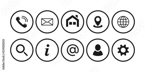 A set of vector icons for web contacts. Buttons for mobile applications. Location, calls and communication around the world