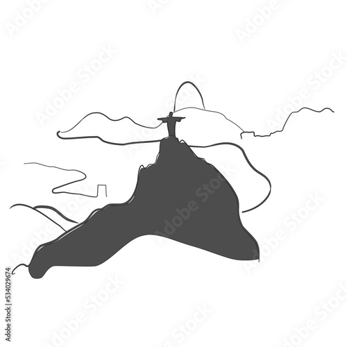 Single continuous line drawing of Rio de Janeiro city skyline, Brazil. Famous city scraper and landscape. World travel postcard concept. Editable stroke modern one line draw design vector illustration