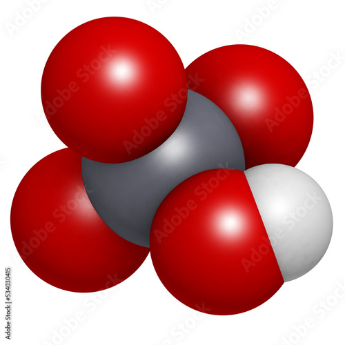 Chromic acid (H2CrO4) molecule, chemical structure. Contains highly toxic hexavalent chromium, Cr(VI). photo