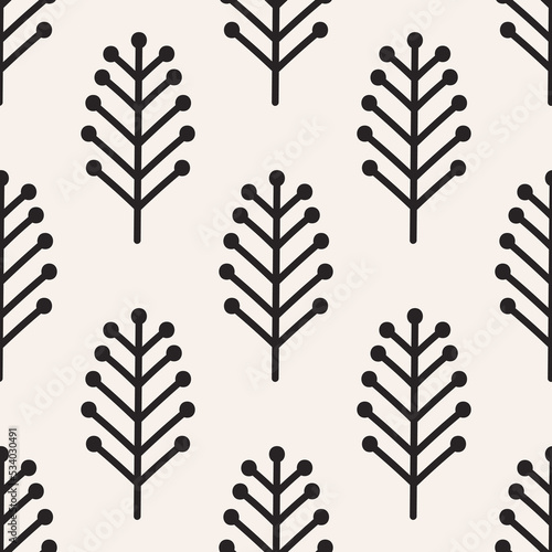 Stylised christmas trees. Vector seamless pattern. Natural background with botanical doodles.