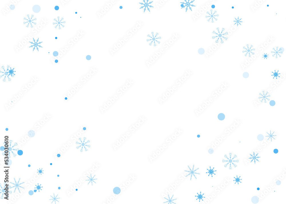 Snowflakes. Snow, snowfall. Falling scattered blue snowflakes on a white background. Vector Snowflakes. Snow, snowfall. Falling scattered blue snowflakes on a white background. Vector