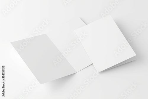 A4 A5 Folded Invitation Card With Envelope 3D Rendering White Blank Mockup