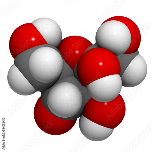 Fructose (fruit sugar) molecule, chemical structure © molekuul.be