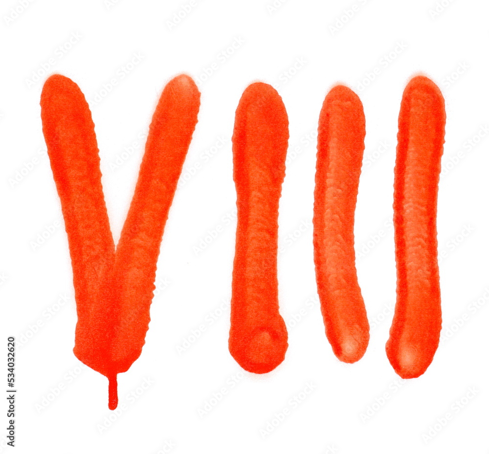 Roman number eight viii, red spray stain, droplets texture isolated on white Roman number eight viii, red spray stain, droplets texture isolated on white