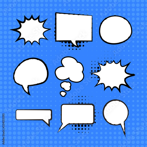 Collection of empty comic speech bubbles Retro cartoon stickers. Pop art style. Vector illustration