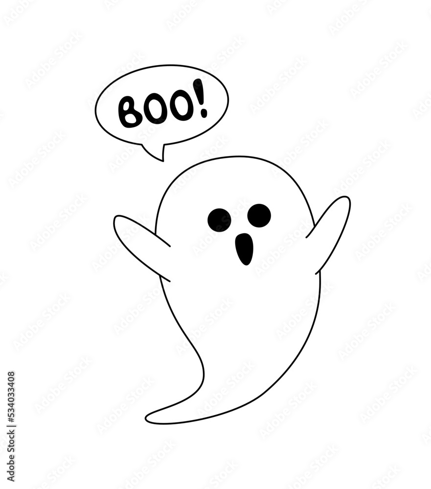 Ghost coloring page. Boo. Black and white ghost. Vector Stock Vector