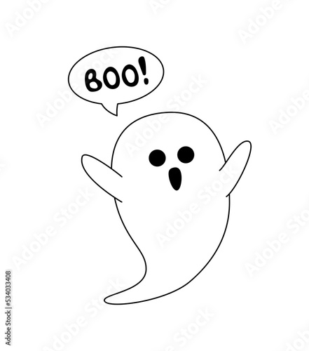 Ghost coloring page. Boo. Black and white ghost. Vector