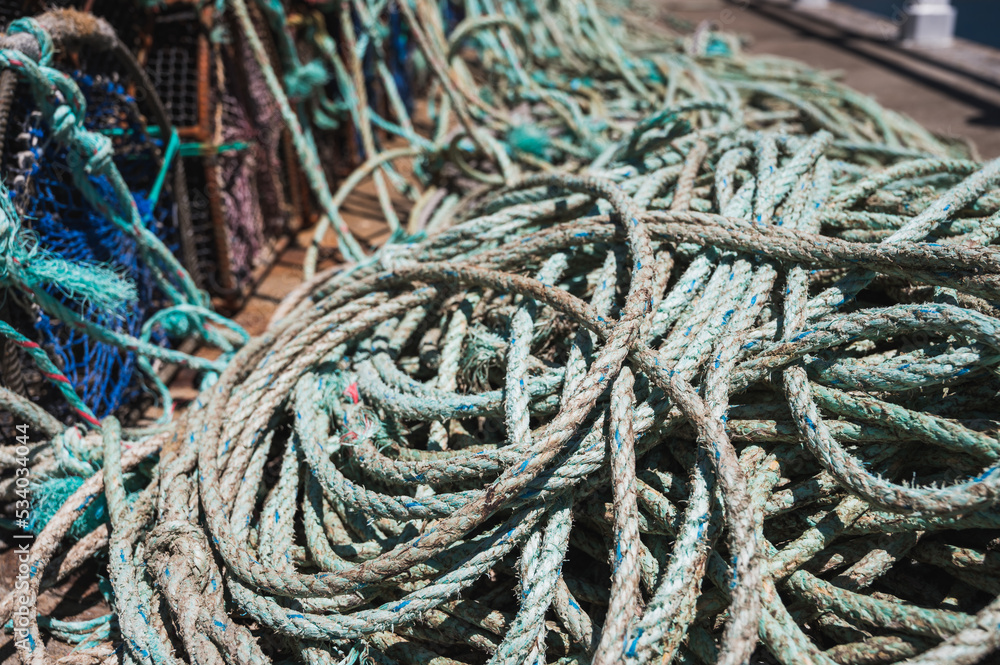 Nets and fishing tackle in a port