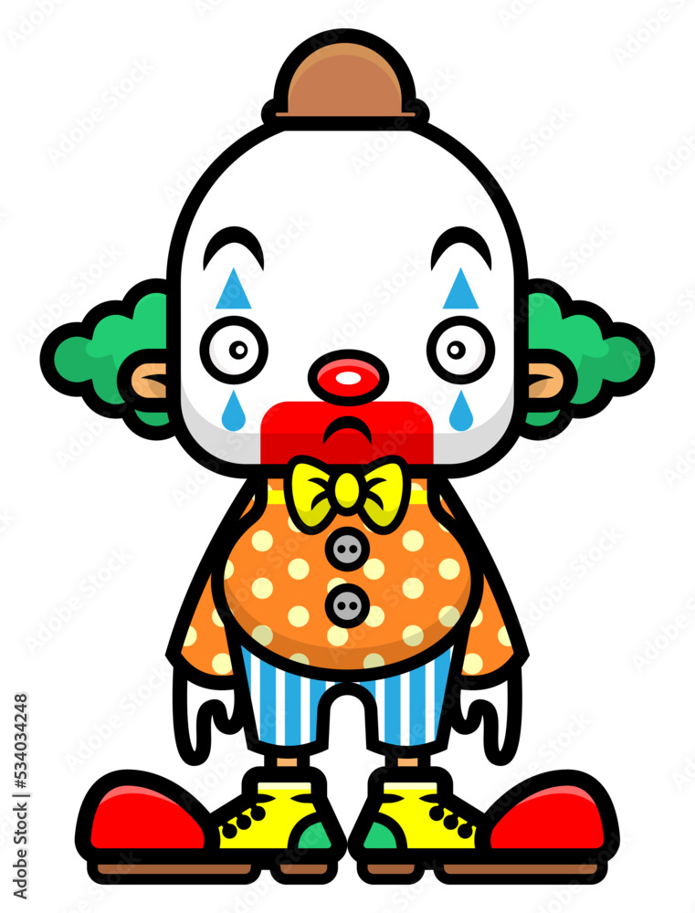 Sad clown cartoon character perform at circus, best for sticker, mascot, and logo with entertainment themes for kids Sad clown cartoon character perform at circus, best for sticker, mascot, and logo with entertainment themes for kids