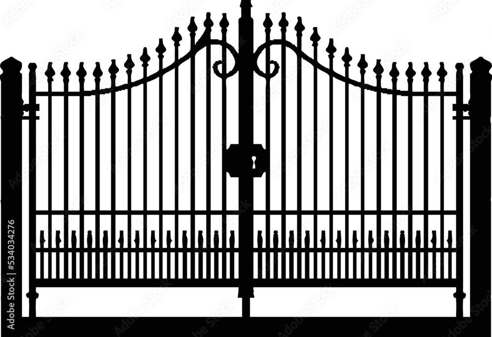 Black gate silhouette . Front view. Vector simple flat graphic illustration