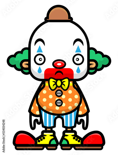 Sad clown cartoon character perform at circus, best for sticker, mascot, and logo with entertainment themes for kids