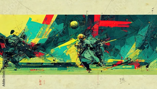 Abstract painting representing motion and symmetrical design.