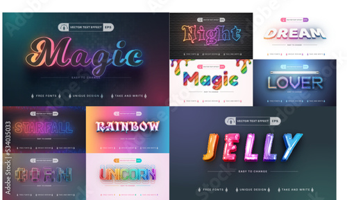 Set 10 Rainbow Editable Text Effects, Font Styles