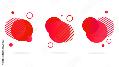 Set of round abstract badges, icons or shapes in true red colors.