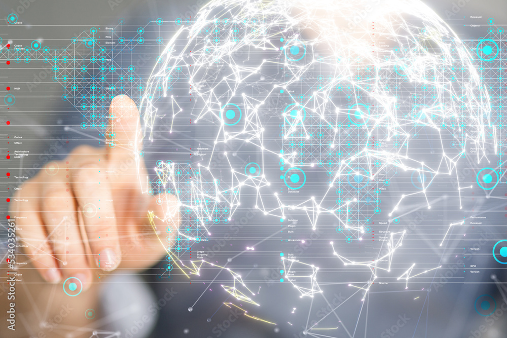 Neural network 3D illustration. Big data and cybersecurity Neural network 3D illustration. Big data and cybersecurity