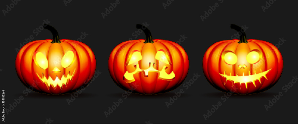 set of Halloween pumpkins in vector with different faces set of Halloween pumpkins in vector with different faces