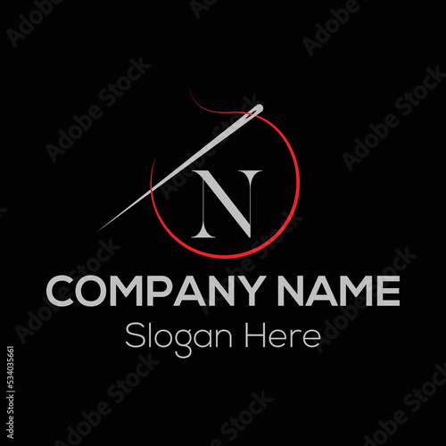 Initial Letter N Tailor Logo, Needle and Thread Combination. Needle logo, Embroider, Textile, Fashion, Cloth, Fabric Template