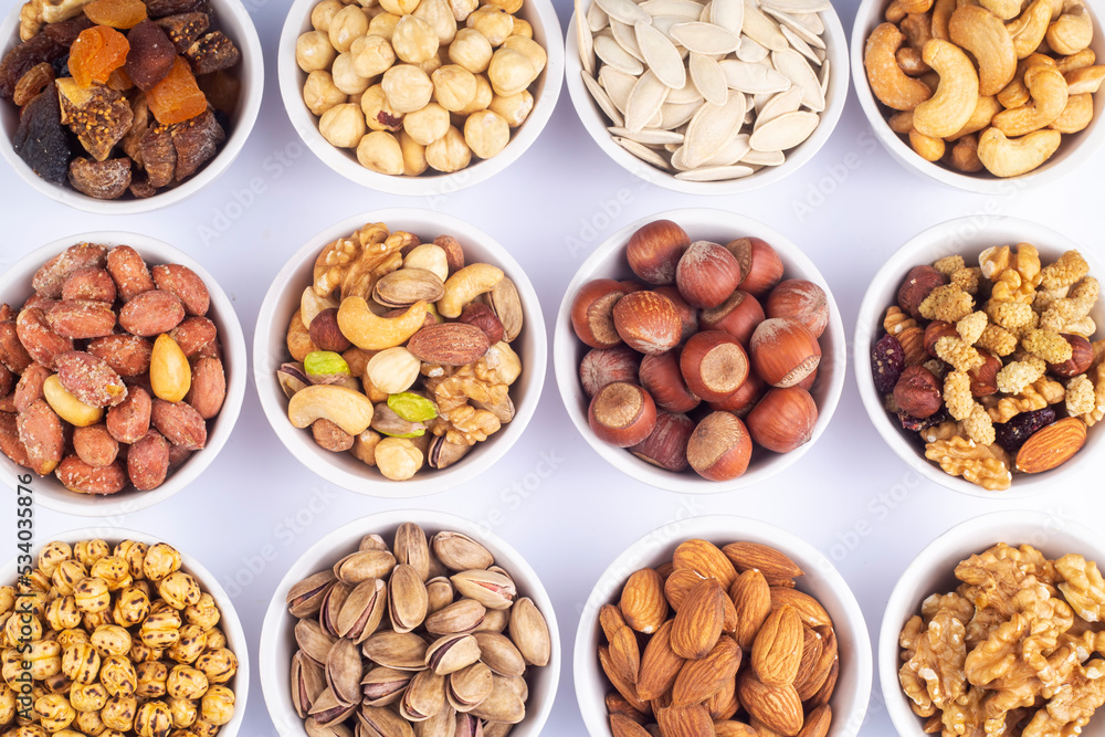 Mixed nuts on a white background Mixed nuts on a white background