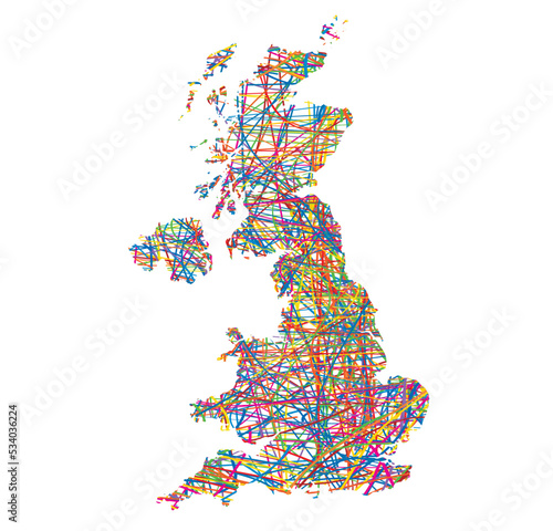 vector illustration of multicolored abstract striped map of UK