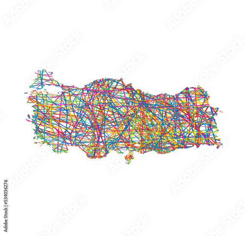 vector illustration of multicolored abstract striped map of Turkey