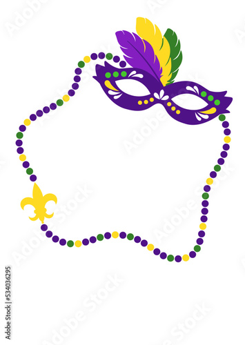 Monogram Mardi Gras svg files Carnival Face mask Beads frame clipart. Fat Tuesday decor
