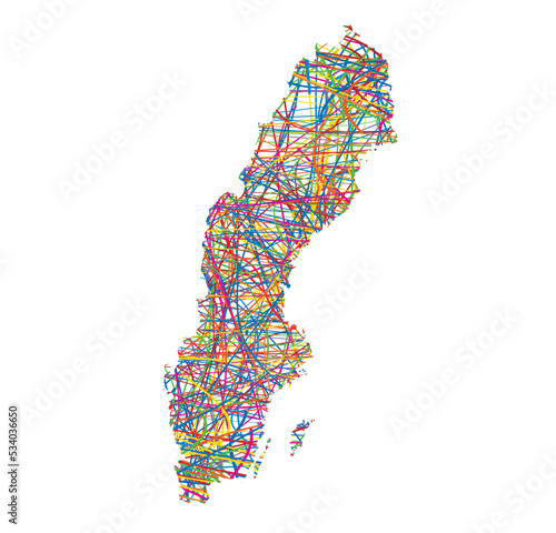vector illustration of multicolored abstract striped map of Sweden