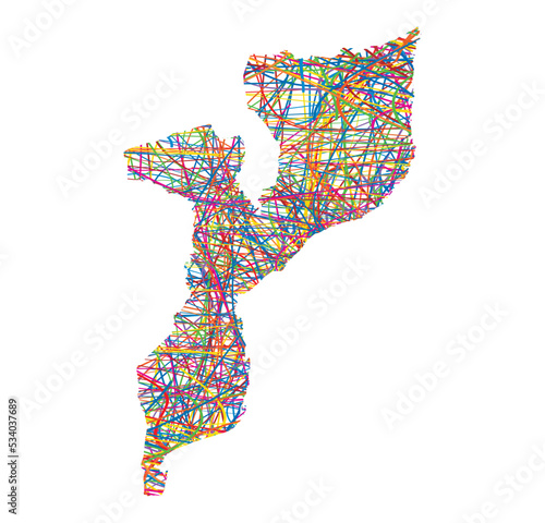 vector illustration of multicolored abstract striped map of Mozambique