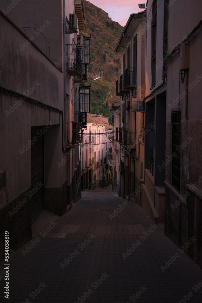 Streets of the town of Cazorla at dusk, Spain