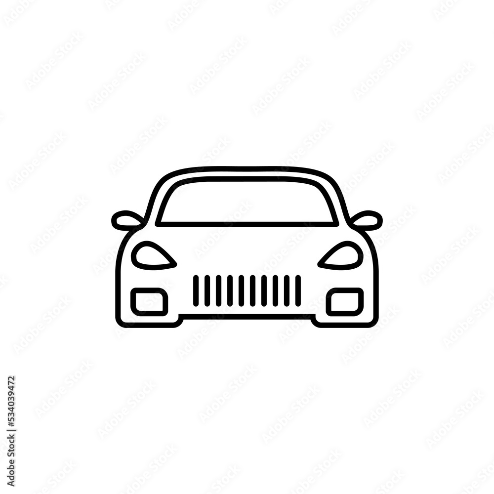 Car front line icon. Outline symbol. Car sign in linear style. Auto, view, parking, automobile, travel concept. Outline simple vector line illustration. Icon symbol