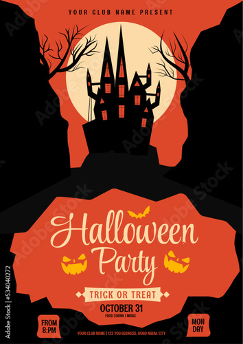 Halloween party invitation flyer poster postcard with halloween scary spooky concept