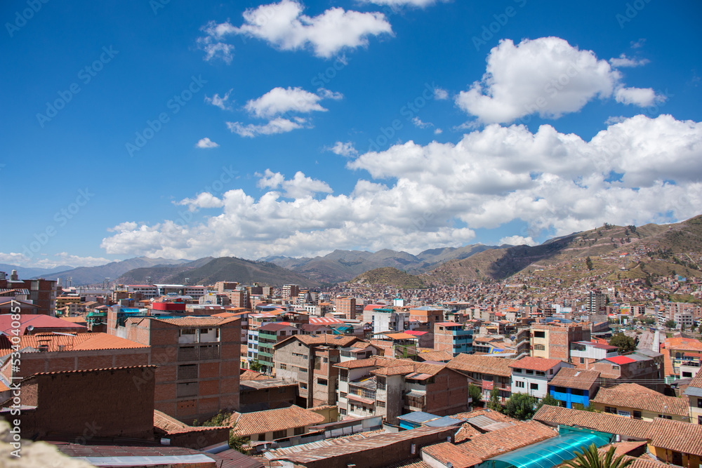 View of the city of Cusco, Peru. It is the capital of the Cusco Region and of the Cusco Province. 
