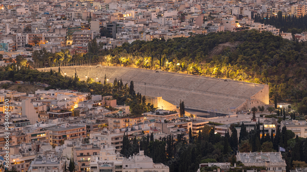 Obraz premium Panathenaic Stadium by night in Athens , Greece