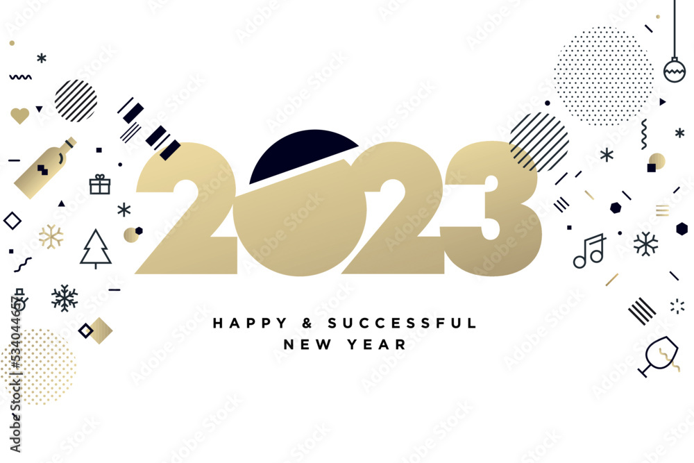 Happy New Year 2023 greeting card. Vector illustration concept for background, greeting card, party invitation card, website banner, social media banner, marketing material.