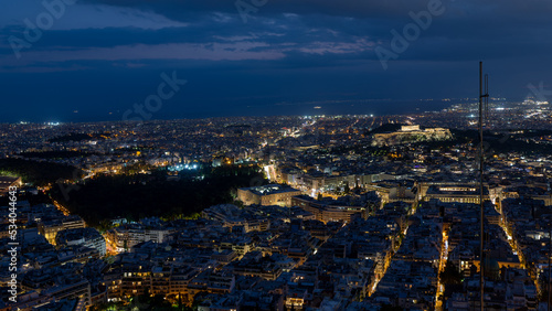 Cityscape of Athens at night on September 2022