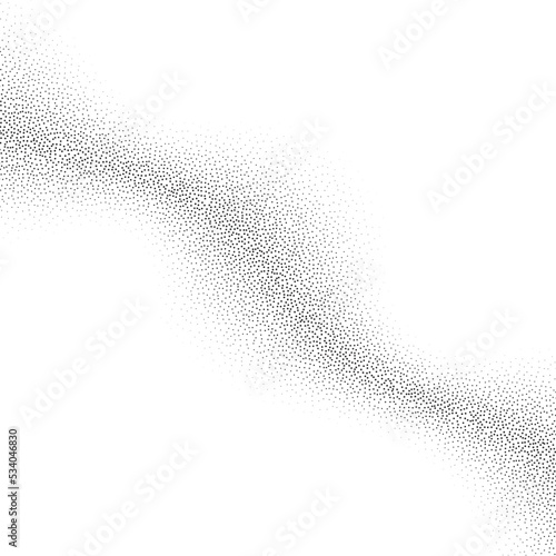 Grain wave texture background. Black noise dots wavy shape. Curve noise dotwork pattern. Abstract grunge stipple banner. Dotted stochastic noise effect