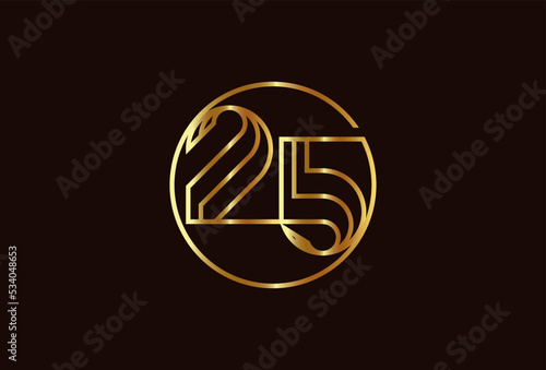 Number 25 Logo, Number 25 monogram line style inside circle can be used for birthday and business logo templates, flat design logo, vector illustration