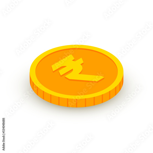 Isometric gold coin icon with Rupee sign. 3d Cash  Indian Rupee currency  Game coin  banking or casino money symbol for web  apps  design. Indian currency exchange vector icon
