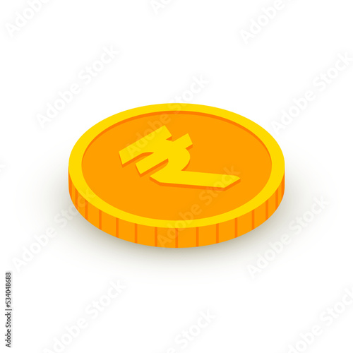 Isometric gold coin icon with Rupee sign. 3d Cash, Indian Rupee currency, Game coin, banking or casino money symbol for web, apps, design. Indian currency exchange vector icon