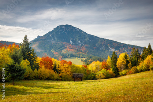 Autumn landscape with The Velky Choc hill in north Slovakia, Europe. photo